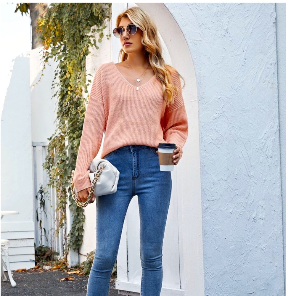 Lace Up Back Drop Shoulder Sweater